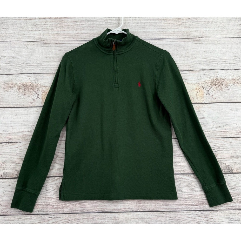 Polo Ralph Lauren Quarter Zip Kids Size L 14-16 Green Long Sleeve Pullover